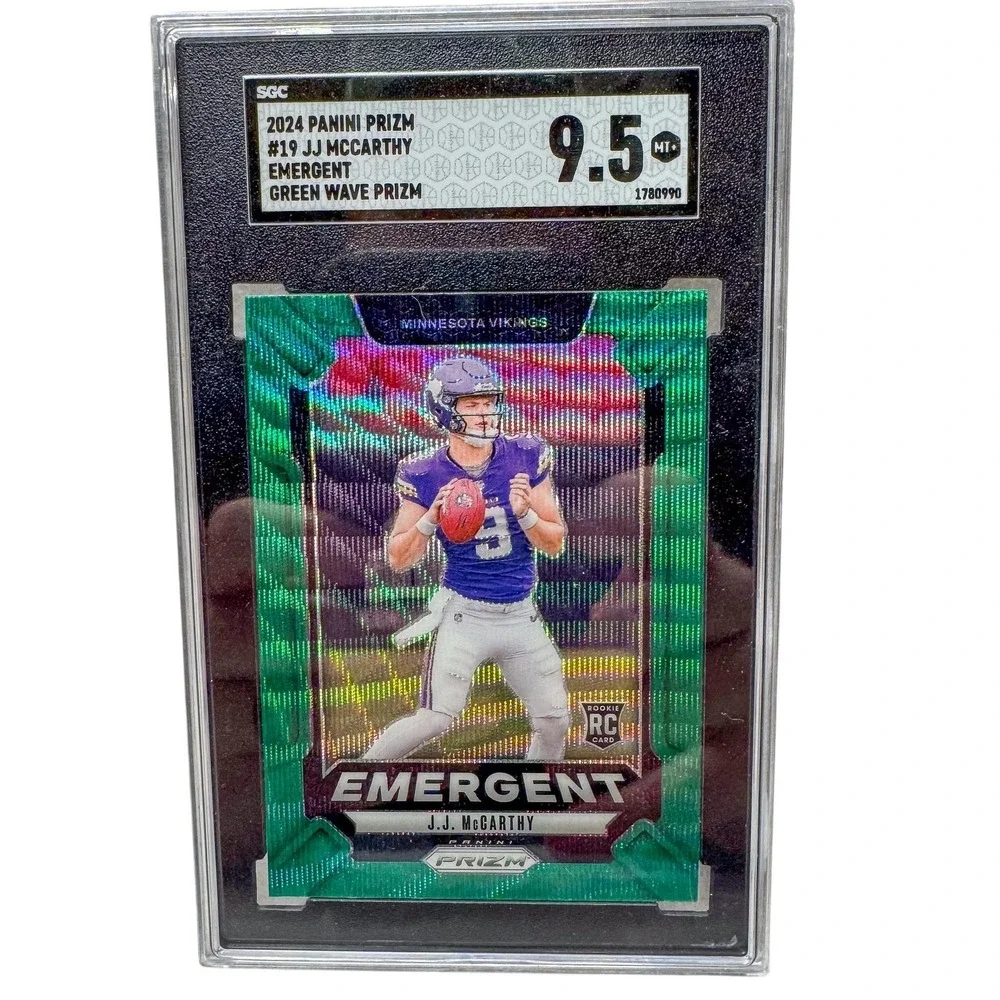 2024 Panini‎ Prizm JJ McCarthy Emergent Green Wave Prizm RC #19 SGC 9.5 Vikings